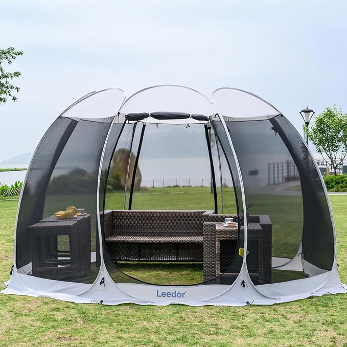 LEEDOR Pop Up Screen House 6-10-15 Person Outdoor Screen TentCamping Screen Room with Carry Bag Screened Gazebo with Mosquito Netting Instant UV Resistant Sun Shelter for Garden Patio Backyard