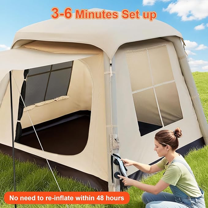 Automatic Inflatable Camping TentEasy Set up 4-6 Person Glamping Outdoor Air Blow Up Tents Quick Setup Air Tent with a Built-in air PumpSuitable for use Throughout The Four Seasons