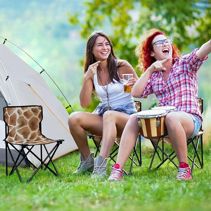 Giraffe Print Folding Camping Chairs Lightweight Portable Mini Beach Chair 14.4x14.4x22.8in Lawn Chair for Leisure