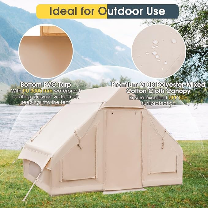 KOTEK Inflatable Camping Tent with Pump Easy Setup Air Glamping Tents for 4-6 Persons Inflatable Cabin Tent with Mesh Windows &amp Doors 4 Season Blow up Tent Portable with Carry Bag