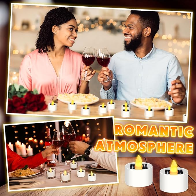36 Pcs Solar Tea Lights Bulk Outdoor Waterproof Rechargeable Dusk to Dawn Lighting Small Valentine's Day Flameless Flickering LED Votive Candles for Garden Patio Party Lanterns (Amber)