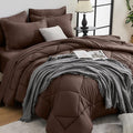 HEVUMYI Brown Full Comforter Set - 7-Piece All Season Bed in a Bag Full Ultra Soft Bedding Set with Comforter Flat Sheet Fitted Sheet Pillowcases Pillow Shams