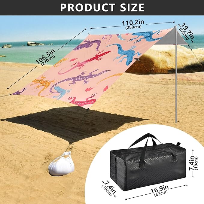 Colorful Lizards Camping Sun Shelter Beach Tent Portable Beach Sun Shade Outdoor Canopy for Camping Trips Fishing Picnic