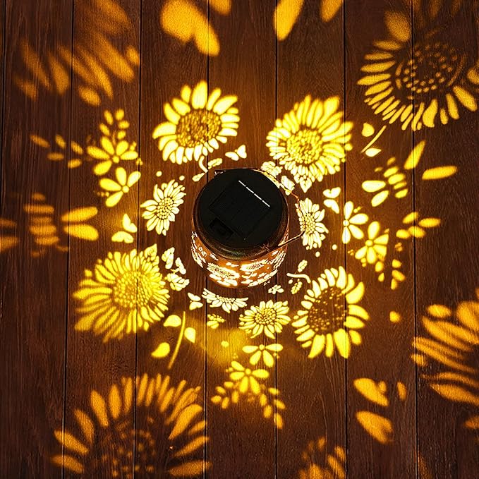 2 Pack Sunflower Solar Lanterns Garden Decor Gifts for Women Mom Grandma Birthday Metal Hanging Solar Lights Outdoor Waterproof LED Decoration with Shepherd Hook Outside for Yard Patio Lawn Porch