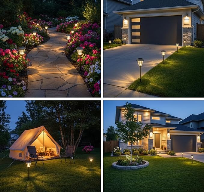 XMCOSY+ Solar Lights Outdoor 10/25 LM LED with 2 Lighting Modes Solar Garden Lights Glass and Metal IP65 Waterproof Solar Powered for Yard Pathway Walkway Driveway Patio (6 Pack Warm White)