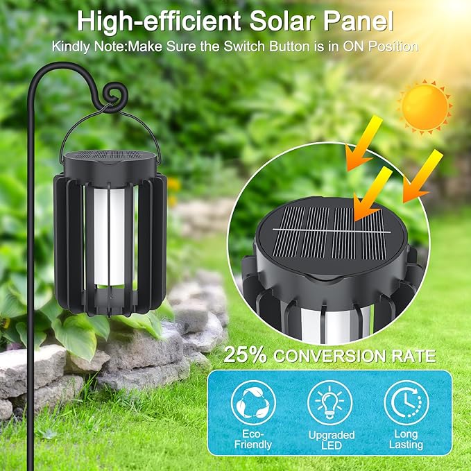 Solar Lantern Outdoor Lights 4 Pack Upgraded Flickering Flame Solar Lanterns Lights Outdoor Waterproof Hanging Lantern Decorative Solar Powered Lanterns for Yard Patio Path Garden Decor