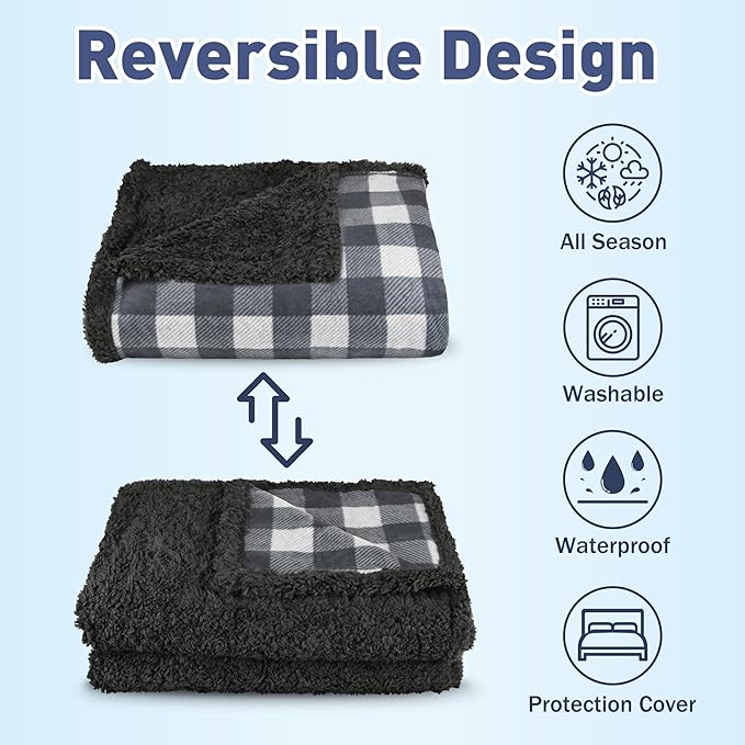 Catalonia Waterproof Bed Blanket Washable Leakproof Bed Cover Reversible Protector Blanket for Couch Sofa Stain Proof Blanket Pad for Adults 80X60 inches Grey Plaid