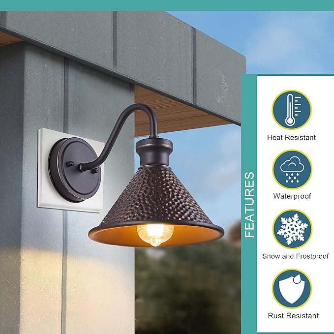 Gooseneck Outdoor Wall Light Fixtures 2-Pack Farmhouse Barn Lights for Porch Industrial Oil-Rubbed Bronze Exterior Wall Sconce for Garage Patio E26 Base Anti-Rust Bulb not Included
