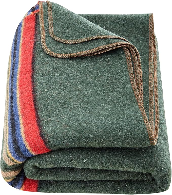 VEVOR Wool Camping Blanket Large Warm Stadium Blanket Flame Retardant Great for Outdoors Picnics Hiking Sports Events Travel Car &amp Bushcraft Survival Kits 64 x 88 Striped Throw Blanket