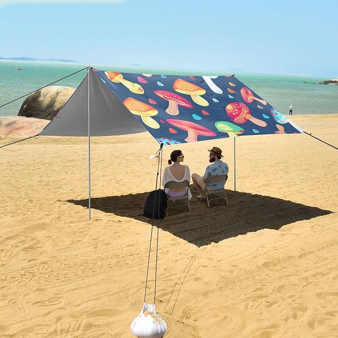 Colorful Mushrooms Camping Sun Shelter Beach Tent Portable Beach Sun Shade Outdoor Canopy for Camping Trips Fishing Picnic