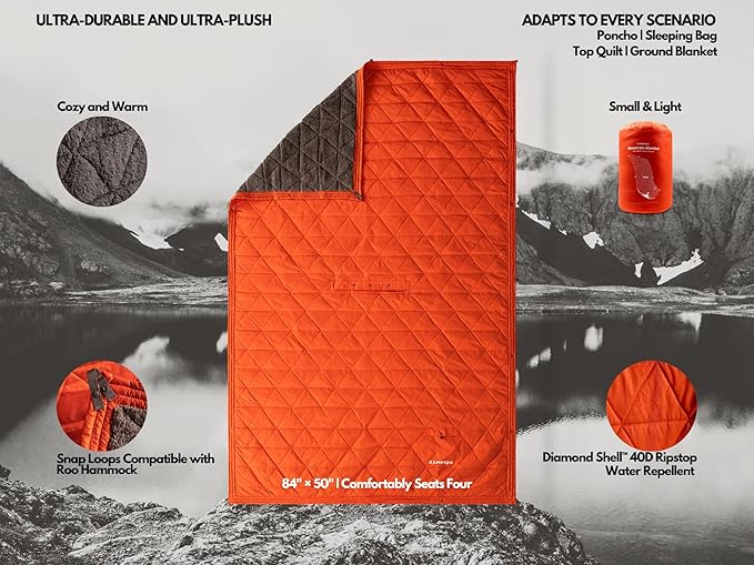 KAMMOK Mountain Blanket - Ultra-Plush Fleece Water Resistant Portable Durable Indoor/Outdoor Camp Blanket (84 in × 50 in) - Midnight Blue