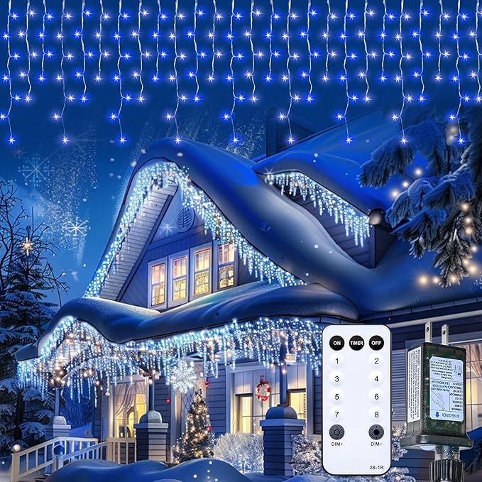 Minetom 100ft Christmas Icicle Lights for Outside832 LEDs Christmas String Lights 156 Drops with RemoteTimer FunctionDimmable Waterproof Outdoor Icicle Light