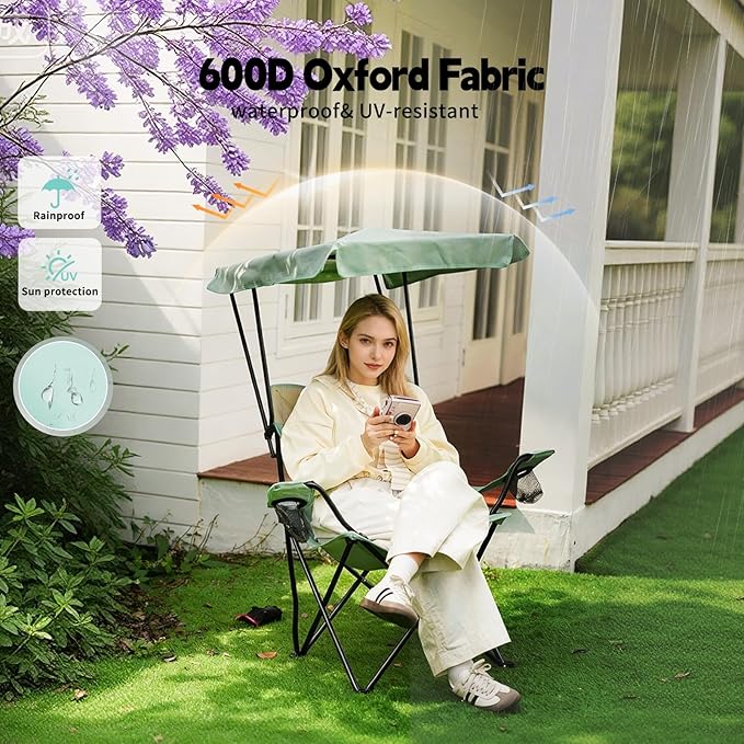 YOUNG WOOD Portable Camping Chair Beach Chair with Shade Canopy Fold Lightweight Oversized for All Easy to Open and Close Without Installation Side Pocket Design for All Outdoor Activities Blue
