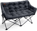 EVER ADVANCED Double Camping Chair for Adults Padded Folding Camping Loveseat Bench with Side Pocket Portable Camping Couch Two Person Heavy Duty Outdoor Chair with CushionSupport 600lbs Black