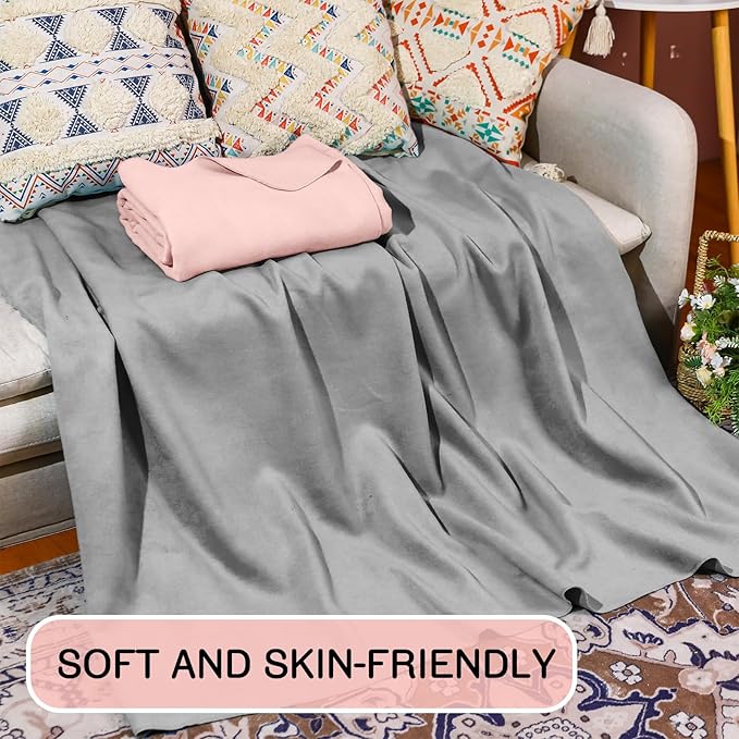 Peryiter 2 Pcs Military Wool Blanket Large 64 x 88 Camping Blanket Survival 3.3 Lbs Each Thick Thermal Washable Emergency Blanket for Outdoors Sporting Events Survival Kits (Pink Gray)