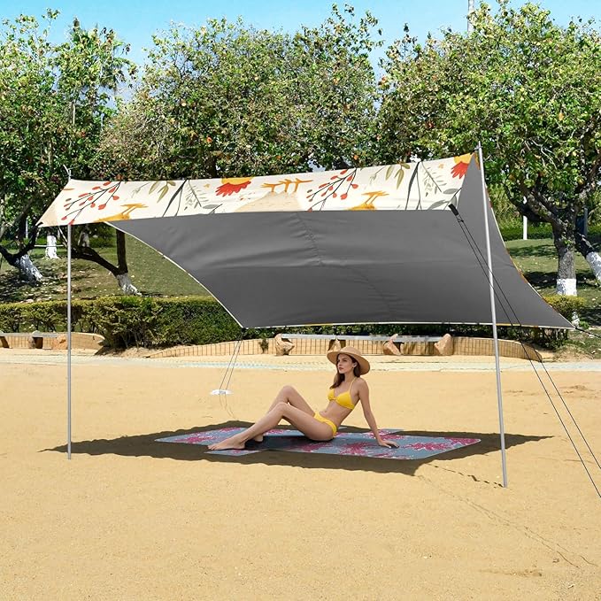 Rooster Hen Chicken Leave Pattern Camping Sun Shelter Beach Tent Portable Beach Sun Shade Outdoor Canopy for Camping Trips Fishing Picnic