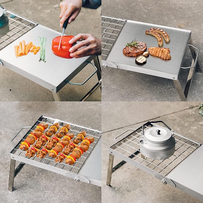 Skyflame Folding Campfire Grill Portable Stainless Steel Camping Grill Grate and Camp Grill Griddle with Collapsible Legs for Versatile Outdoor Backpacking BBQ Over Fire Pit Cooking