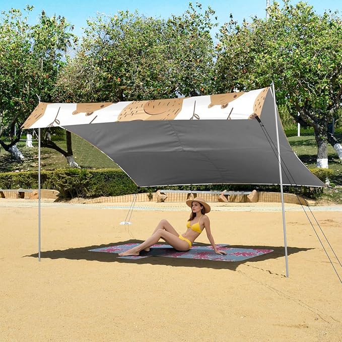 Cute Capybara Flowers Camping Sun Shelter Beach Tent Portable Beach Sun Shade Outdoor Canopy for Camping Trips Fishing Picnic