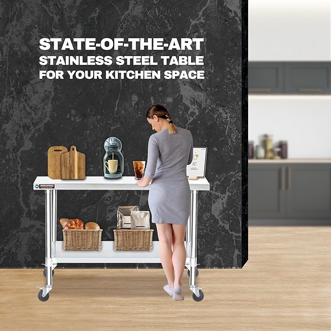DuraSteel 30x60 NSF Stainless Steel Cart - Heavy Duty Food Prep Table with Undershelf - Rolling Kitchen Island on Wheels for Commercial Restaurant Kitchen Garage Outdoor Cooking BBQ Grill Counter