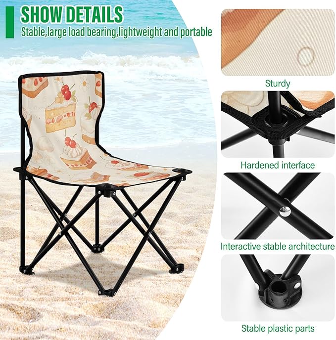 Cream Cake Portable Camping Chairs Folding Chair - Durable Oxford Fabric Lightweight Iron Frame Easy Fold Design - Ideal for Outdoor Activities Camping Fishing and Travel