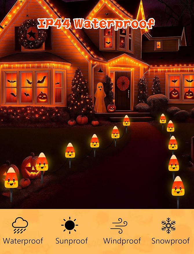 Halloween Candy Corn Lights Outdoor4PCS Halloween 3D Candy Corn Pathway Lights with StakeWaterproof Cute Candy Corn Decorations Light for Lawn Driveway Garden Yard Party Decor