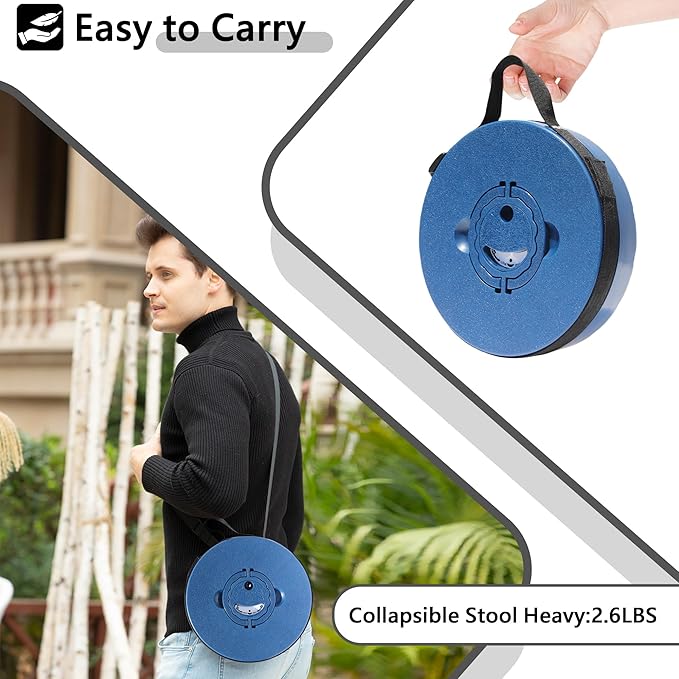 Upgraded Collapsible Stool with Cushion 880Lbs Max Weight Portable Folding Height Adjustable Lightweight Retractable Telescoping Stool for Camping Outdoors Fishing Hiking Travel BBQ with Carry Bag