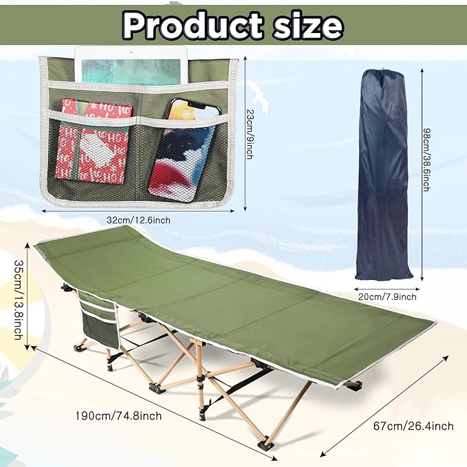 Wenqik 2 Pack 450lbs Max Load Camping Cot for Adults with Carry Bag Portable Folding Outdoor Sleeping Cot Heavy Duty Bed for Traveling Camp Military Office Nap Beach Home Lounging