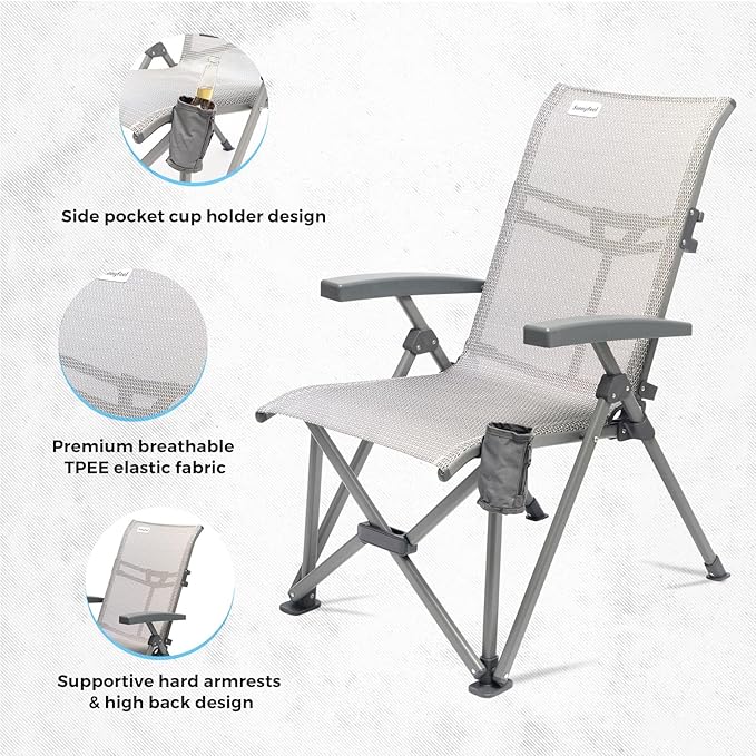 SUNNYFEEL Folding Camping Chair Outdoor Reclining Adjustable 3 Position Heavy Duty Adults 500 LBS Capacity with Hard Armrests &amp Cup Holder Blue Ergonomic Chairs for Outdoor Camp Beach Travel