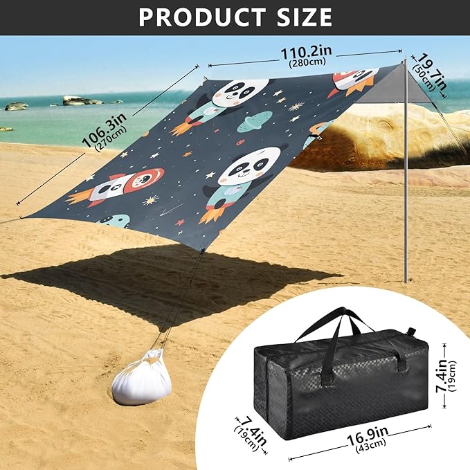 Panda Flying in Outer Space Camping Sun Shelter Beach Tent Portable Beach Sun Shade Outdoor Canopy for Camping Trips Fishing Picnic