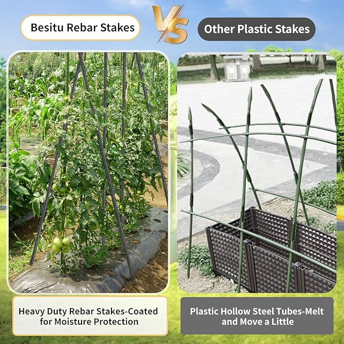 Rebar Stakes 36 inches 16-Pack Concrete Form Stakes Straight 3/8 Diameter Rebar Ground Metal Stakes for Landscaping Securing Fence Garden Plants Support Survey Markers and Securing Trees