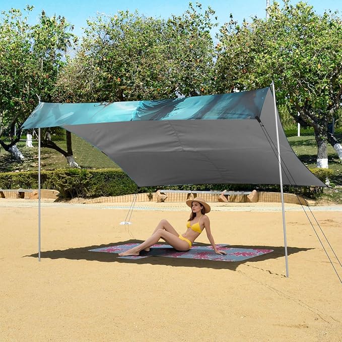ALAZA Halloween Skull Pumpkin Beach Tent Sun Shelter UPF50+ Protection Beach Shade Canopy w/ 4 Sandbags for Outdoor Camping Fishing Backyard Fun Picnic 10x9 ft