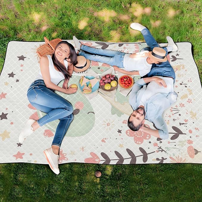 KLL Cartoon Dinosaur Childlike Doodle Style Pastel Colors Waterproof Picnic Accessories Water Resistant Grass Garden Mat for Ground Spring Gifts cobija para picnic