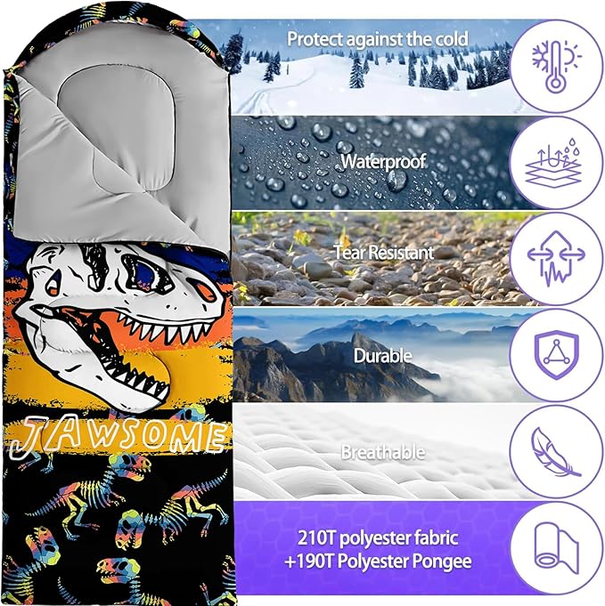 Sleeping Bags for Adults Youth Kids3D Printing Camping Sleeping Bag for Girls Boys Lightweight Waterproof Cold/Warm Weather Sleeping Bag for 3 Seasons