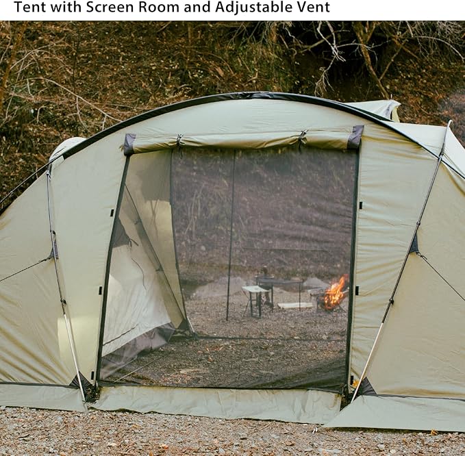S'More Glamping Tent with Porch 2/3/4/5/6 Person Durable Weatherproof Camping Tent Large Family Tent with Room Divider Easy Setup Tent with Screen Room