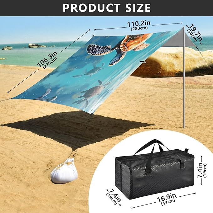 Sea TurtleCamping Sun Shelters 9.2 x 10.5 FT Beach Canopy Tent Sun Shade with Carrying Bag for Camping Trips Fishing Backyard Fun or Picnics 21340796