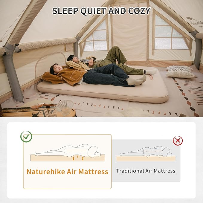 Naturehike Self Inflating Sleeping Pad Camping Air Mattress with Portable Mini Air Pump Inflatable Mattress for Home Camping Guests Double