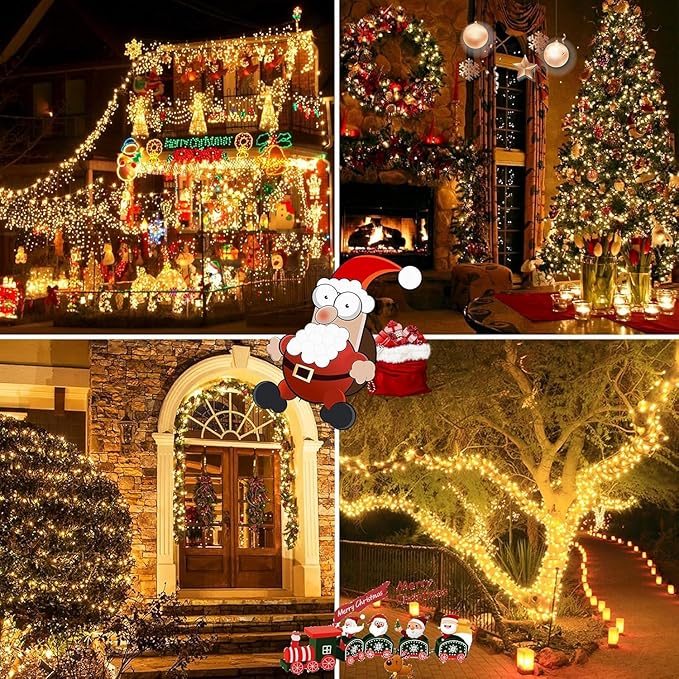 6 Pack 600 LED Solar String Lights for Outside Solar Christmas Lights Outdoor with 8 Lighting Modes Waterproof Green Wire Solar Powered Tree Light for Xmas Party Yard Garden Decorations (Warm White)
