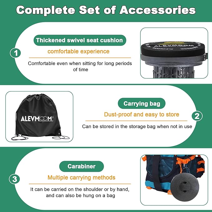 ALEVMOOM Upgrade XXL Collapsilbe Stool with Cushion H 20.1“ D 13” Heavy Duty Load Capacity 1000lbs Portable Retractable Telescoping Folding Stool for Camping Hiking Fishing Outdoor