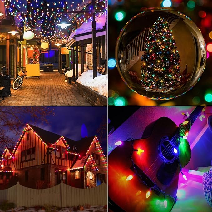 Brightown C9 Christmas String Lights Multicolor 66ft 100 LED Faceted Christmas Lights on Green Wire Plug-in Large Bulb Strawberry String Lights for House Roof Roofline Christmas Tree Party Outdoor