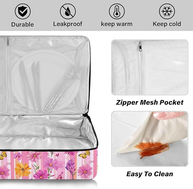Casserole Carrier Beautiful Vibrant FlowerInsulated Casserole Carrier for Hot or Cold Food Thermal Lunch Tote for Potluck Parties Picnic Beach Fits 9 x 13 Inches Baking Dish