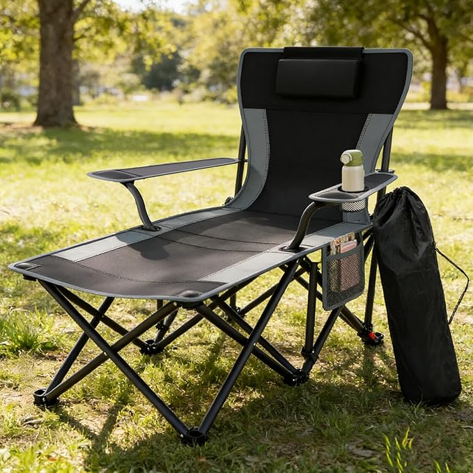 Suteck Camping Chair with Foot Rest Lightweight Foldable Beach Chairs Black-Gray