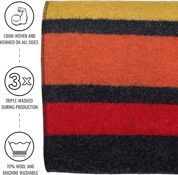 Arcturus Rainier Wool Blanket - Warm Heavy Washable Bed Blanket | Great for Home &amp Camping (Sunset Peak King)