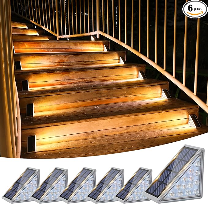 VOLISUN Solar Stair Lights 6 Pack Solar Step Lights Outdoor Waterproof IP67 LED Outdoor Step LightOutdoor Light Decor for Garden Stair Deck Front Step Front Porch and Patio（3000K）