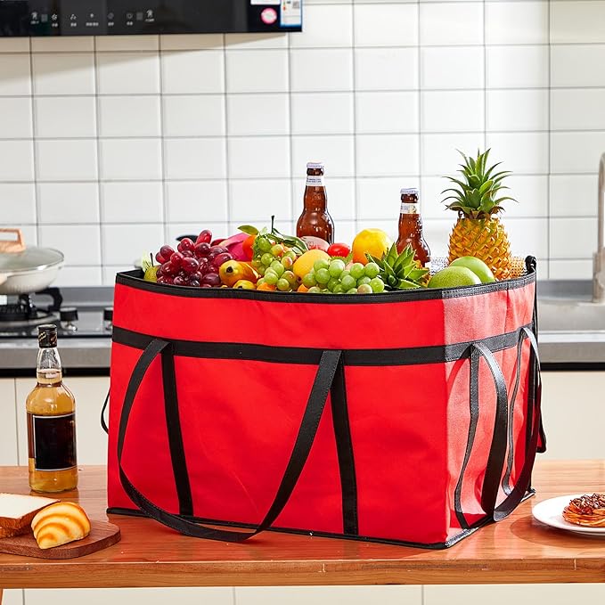 Maxcheck 6 Pcs Insulated Bags for Food Delivery XXXL Large Capacity Hot Grocery Tote Bag Reusable Warming Pizza Catering Carrier for Commercial Travel Lunch Shopping Gifts (Red)