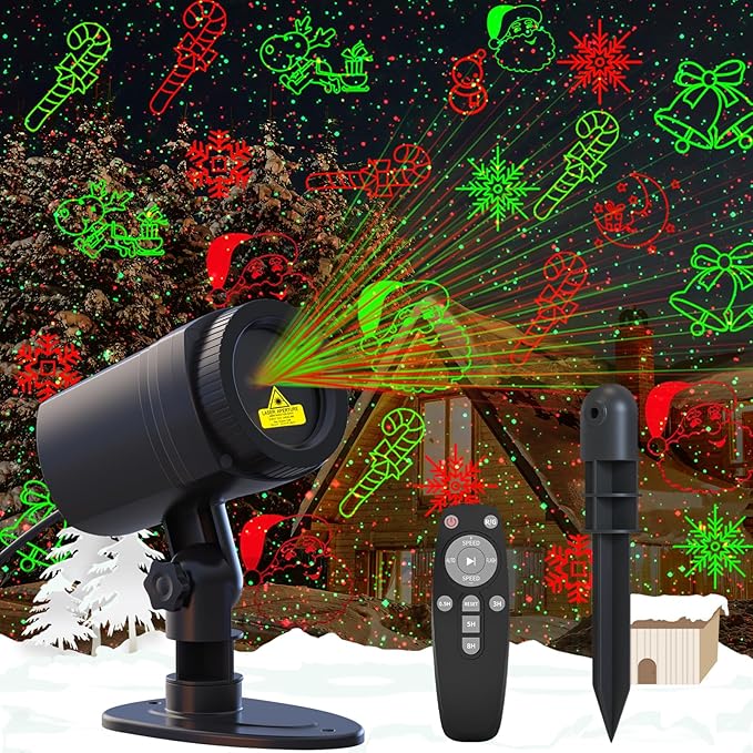 Laser Christmas Projector Lights Outdoor Waterproof with Remote Multiple Classic Christmas Patterns for Garden Outdoor Indoor Home Party Christmas Décor Christmas Gift