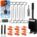 Heavy Duty Ice Anchor Drill Adapter Tool Kit 19Pcs Stainless Steel Tent Stakes Set with 13FT Ratchet Ropes Tent Hooks Canvas Bag for Ice Fishing Shelter Setup (8Pcs Tent Stakes+6Pcs Rope Roller)