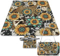 Sunflower Turquoise Cow Print Photographic Print Waterproof Outdoor Picnic Blanket Sandproof Beach Mat for Camping Hiking Grass Travelling
