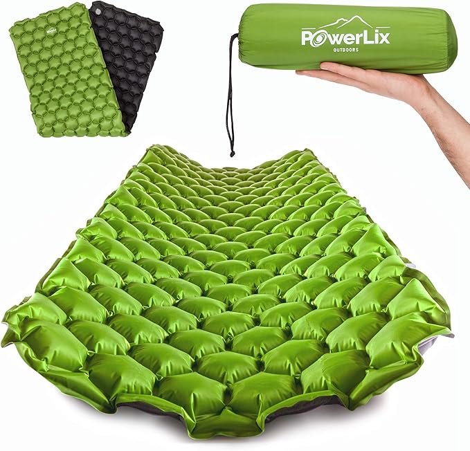 POWERLIX Ultralight Inflatable Camping Sleeping Pad - Camping Mattress Sleeping Mat for Backpacking Hiking Compact Lightweight Sleeping Pad for Camping Inflation Bag/Repair Kit Included