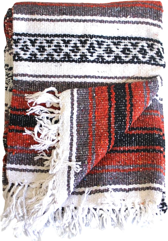 Del Mex Classic Mexican Blanket Large Authentic Woven Falsa Throw (70x50) Artisan Southwest Décor for Beach Yoga Outdoors (Terracotta)