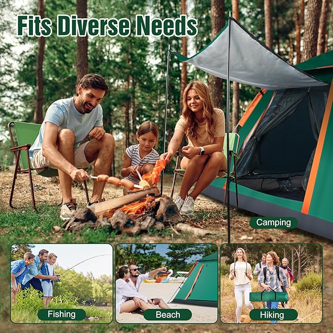 4-5 Person Camping Tent Outdoor Foldable Waterproof Tent with 2 Mosquito Nets Windows Carrying Bag for Hiking Climbing Adventure Fishing